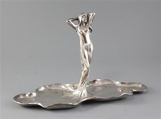 A WMF Art Nouveau silvered metal dish, width 14in.